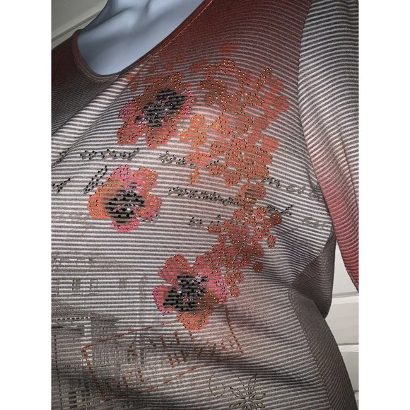 Christopher Banks Sz MEDIUM Taupe Rusty Red Knit Pullover Tunic Bling Floral EUC - Picture 7 of 11